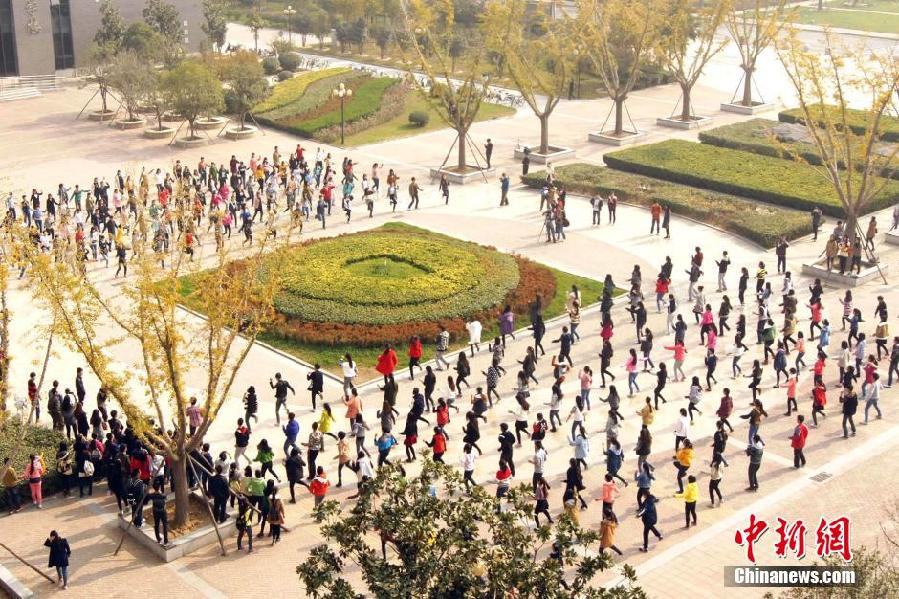 11月11日，河南財(cái)經(jīng)政法大學(xué)校園內(nèi)，300名在校大學(xué)生在上演了一出“光棍”也瘋狂的“快閃”大戲。