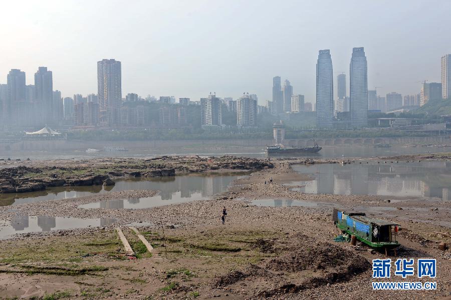 長江重慶段水域大片江灘裸露(5月4日攝)。