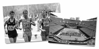 左圖:5月10日,遼寧隊(duì)選手耿志耀(左一)在十二運(yùn)男子50公里競(jìng)走比賽中。 　　新華社記者 李 鋼攝 　　右圖:6月10日,十二運(yùn)網(wǎng)球團(tuán)體賽在大連正式開拍,部分比賽遭遇了“零觀眾”的尷尬場(chǎng)面。 　　人民視覺