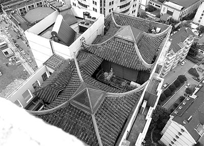 前日，從三香大廈另一單元樓頂俯拍“空中園林”。