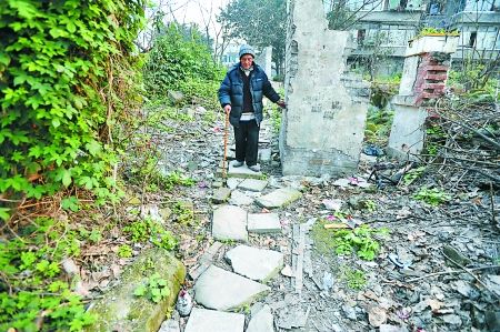 昨日，大渡口區(qū)，徐建高老人走在他鋪成的石子路上。 記者 張路橋 攝