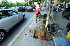 幸虧轎車撞到香樟樹上停了下來,否則后果更嚴(yán)重。