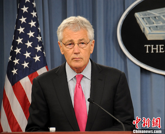 資料圖:華盛頓時間4月29日,美國防長哈格爾與到訪的日本防衛(wèi)大臣小野寺五典舉行會晤。中新社發(fā) 德永健 攝