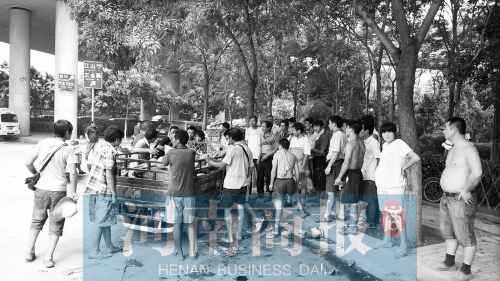 北環(huán)南陽路立交橋下，瓜農小秦被打后，附近瓜農紛紛圍了上來