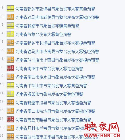 12月20日河南發(fā)16個霧霾預警 12月20日河南發(fā)16個霧霾預警