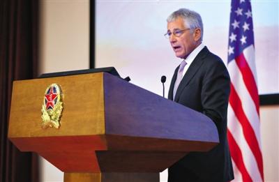 昨日下午，美國國防部長哈格爾在中國國防大學(xué)發(fā)表演講。