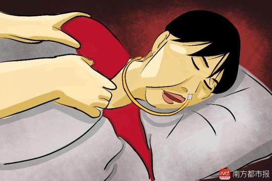 妻子張津華再沒能醒來，這個正處盛年、愛美又能干的女人變?yōu)榱酥参锶?，在床上一躺九年，容顏已枯朽。（畫作者：羅逸爵）