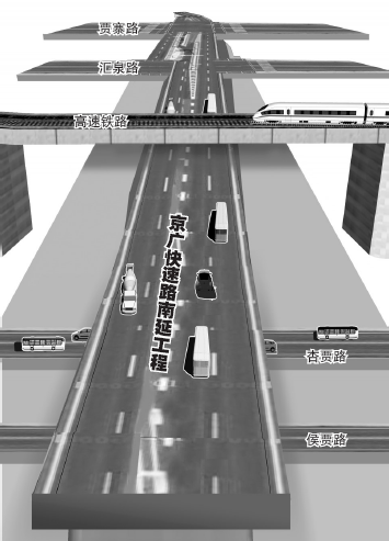 在與南四環(huán)交叉口設(shè)置全互通立交，跨越豫一路、中州大道后和繞城高速銜接，在中州大道和繞城高速建設(shè)組合立