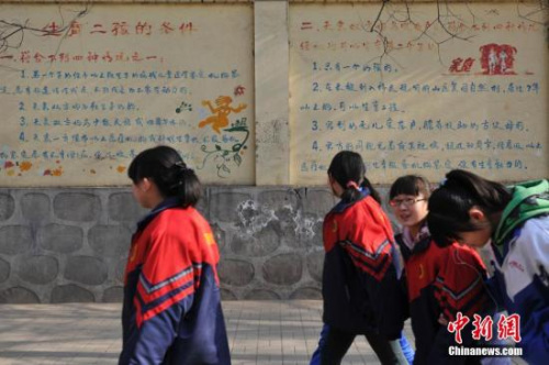 資料圖：“生育二孩條件”宣傳墻。中新社發(fā) 韋亮 攝