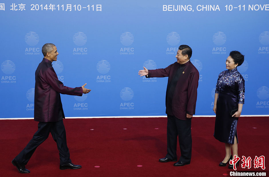 圖為習近平夫婦歡迎美國總統(tǒng)奧巴馬。中新社發(fā) 杜洋 攝