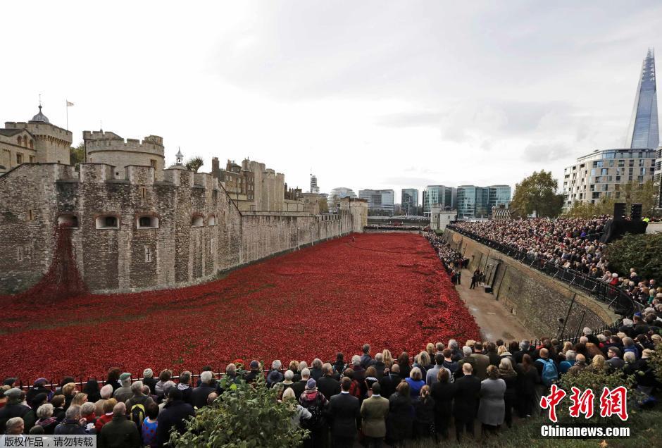 當(dāng)?shù)貢r(shí)間2014年11月10日，英國(guó)倫敦，倫敦塔周邊“種植”了888246朵陶瓷材質(zhì)的罌粟花，以此紀(jì)