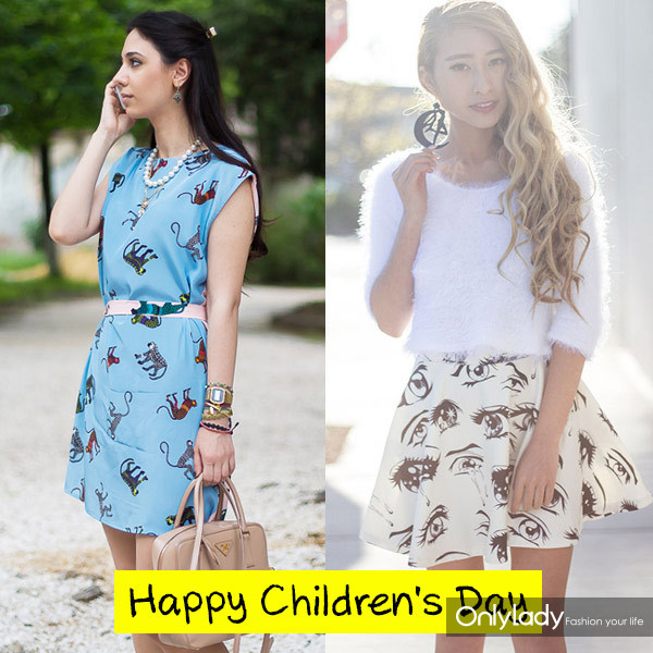 卡通印花最減齡 傘裙時(shí)髦過六一