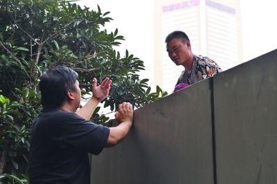 黃主任站在獨木樁上與男子交談了近半小時。