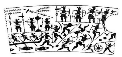 衛(wèi)輝市山彪鎮(zhèn)發(fā)掘出的戰(zhàn)國水陸攻戰(zhàn)紋銅鑒，上面有古人乘舟水戰(zhàn)的場(chǎng)面。