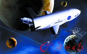 　美國X—37B宇宙飛船在太空中。（合成圖片）