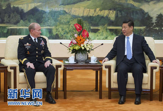 4月23日，中國(guó)國(guó)家主席、中央軍委主席習(xí)近平在北京會(huì)見(jiàn)美軍參謀長(zhǎng)聯(lián)席會(huì)議主席登普西。