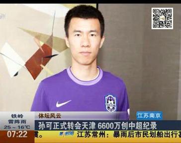 孫可正式轉(zhuǎn)會天津 6600萬創(chuàng)中超紀(jì)錄
