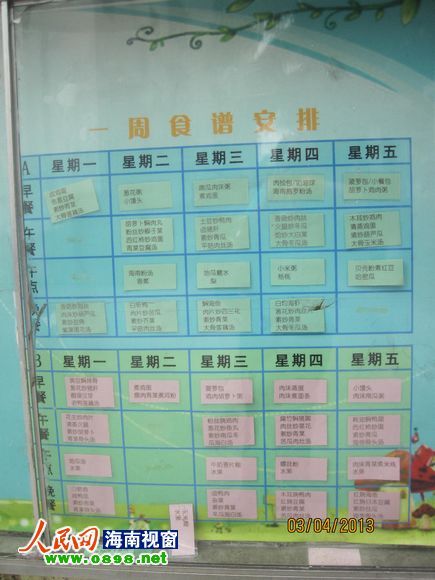 幼兒園公布的食譜，但家長稱并未真正執(zhí)行